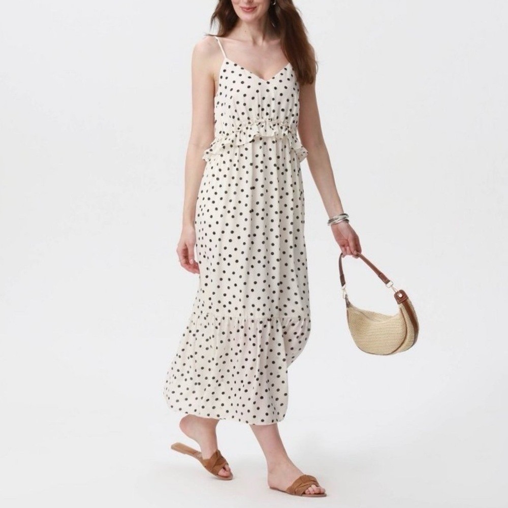 a new day White/Black Strapless Tiered Polka Dot Maxi Dress NWT